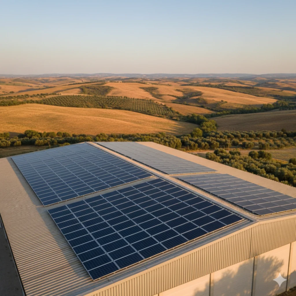 Impianto fotovoltaico per medie imprese e capannoni industriali a Palermo, esempio di installazione proposta da FotovoltaicoSicilia.net per ridurre i consumi energetici aziendali.
